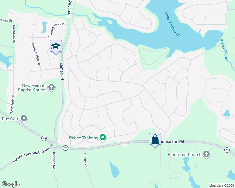 map of restaurants, bars, coffee shops, grocery stores, and more near 1267 Chisholm Trail in Macon