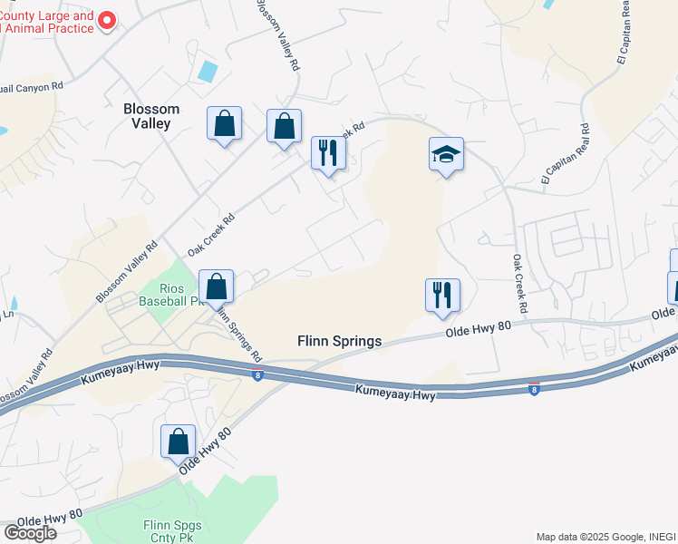 map of restaurants, bars, coffee shops, grocery stores, and more near 14935 Shanteau Drive in El Cajon