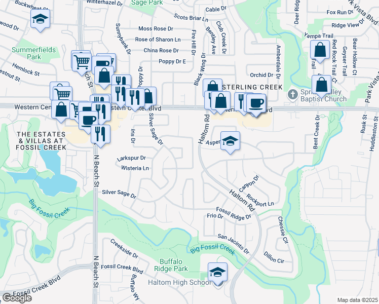 map of restaurants, bars, coffee shops, grocery stores, and more near 4120 Vincent Terrace in Haltom City