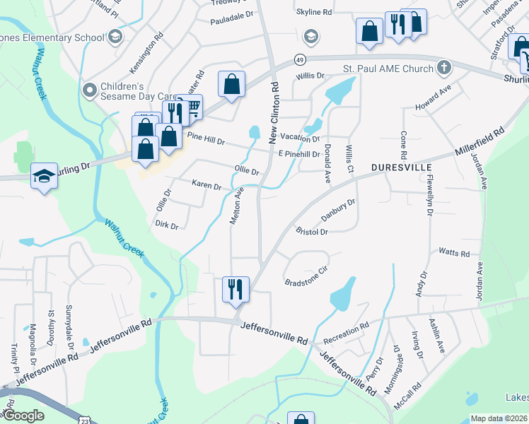 map of restaurants, bars, coffee shops, grocery stores, and more near 2200 New Clinton Road in Macon