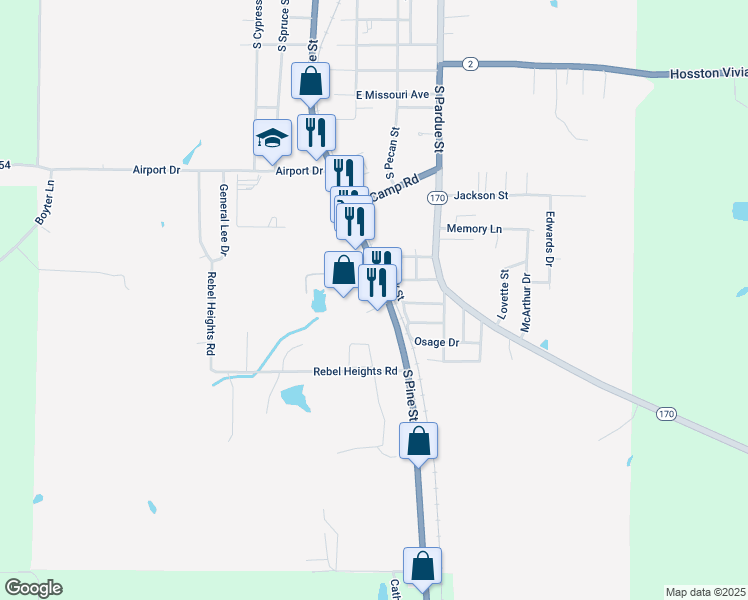 map of restaurants, bars, coffee shops, grocery stores, and more near 929 Louisiana 1 in Vivian