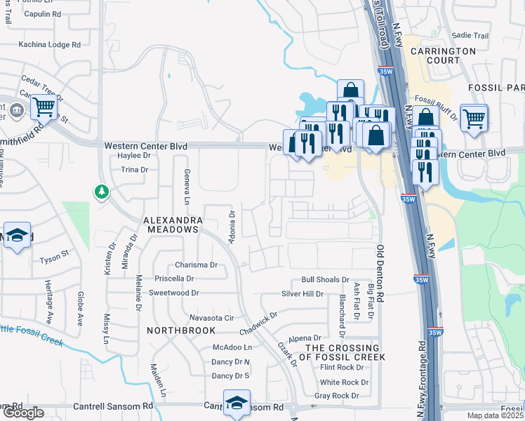 map of restaurants, bars, coffee shops, grocery stores, and more near 6208 Station Way Drive in Fort Worth