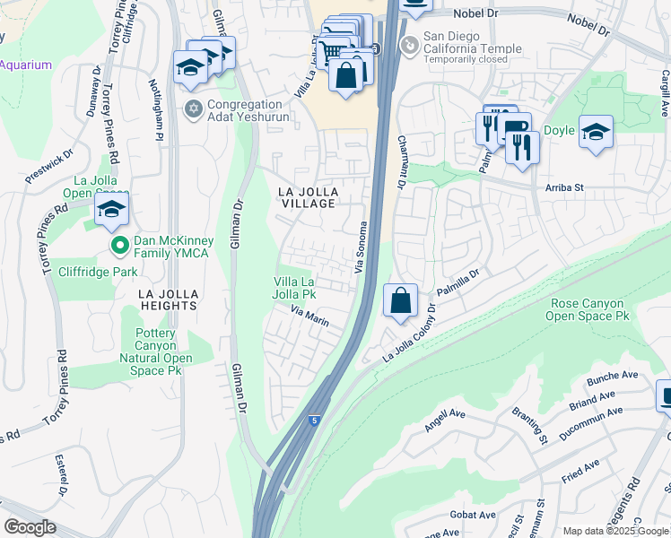 map of restaurants, bars, coffee shops, grocery stores, and more near 3275 Caminito La Paz in San Diego