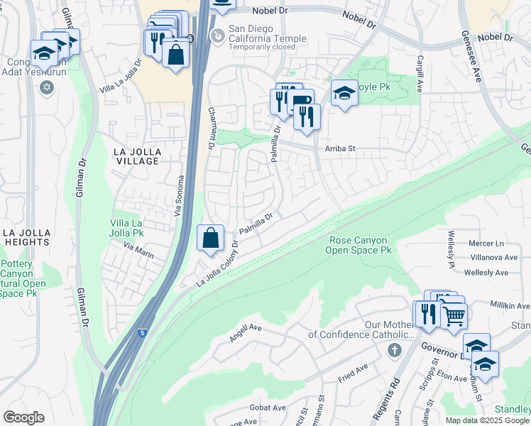 map of restaurants, bars, coffee shops, grocery stores, and more near 4065 Caminito Davila in San Diego