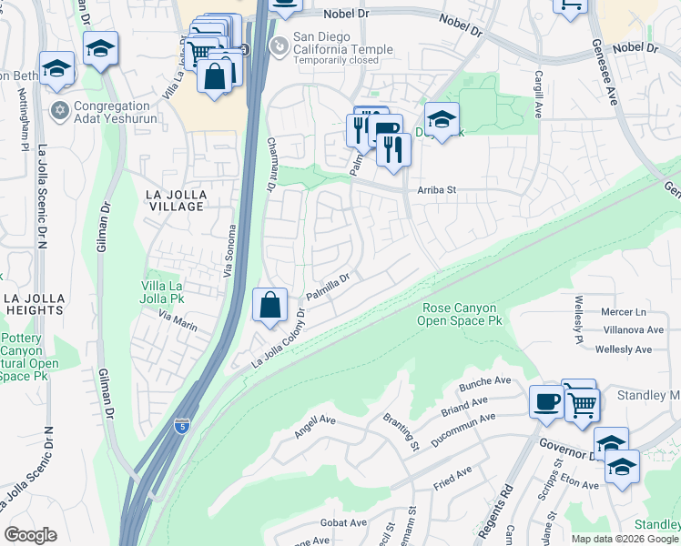 map of restaurants, bars, coffee shops, grocery stores, and more near 4065 Caminito Davila in San Diego