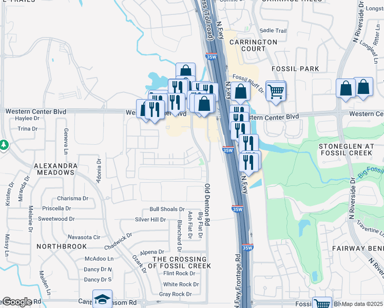 map of restaurants, bars, coffee shops, grocery stores, and more near 3271 U.S. 287 in Fort Worth