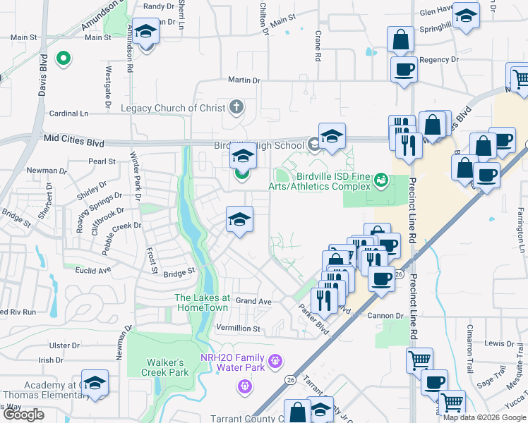 map of restaurants, bars, coffee shops, grocery stores, and more near 8862 Ice House Drive in North Richland Hills