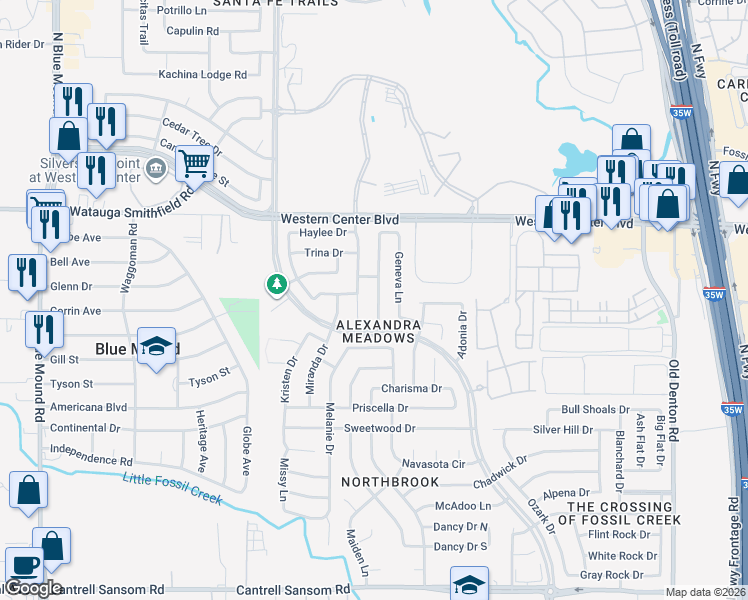map of restaurants, bars, coffee shops, grocery stores, and more near 6465 Regina Drive in Fort Worth