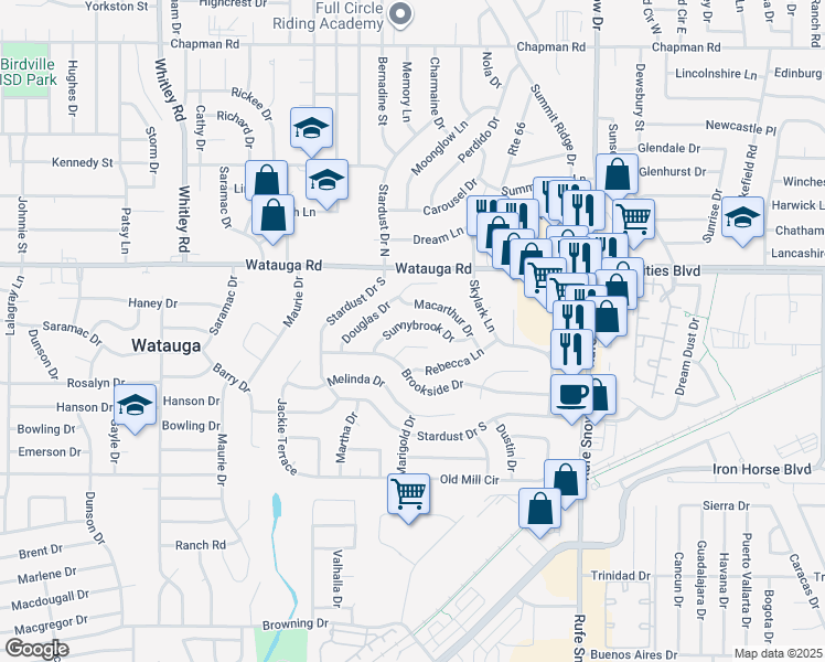 map of restaurants, bars, coffee shops, grocery stores, and more near 6312 Macarthur Drive in Watauga