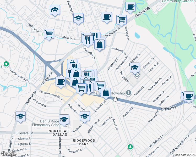 map of restaurants, bars, coffee shops, grocery stores, and more near in Dallas