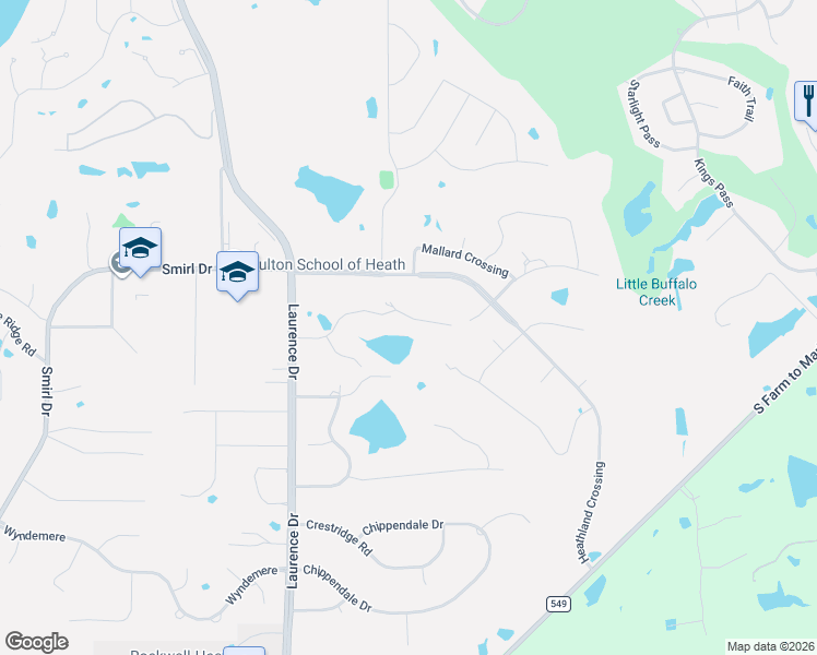 map of restaurants, bars, coffee shops, grocery stores, and more near 613 Willow Springs Drive in Heath