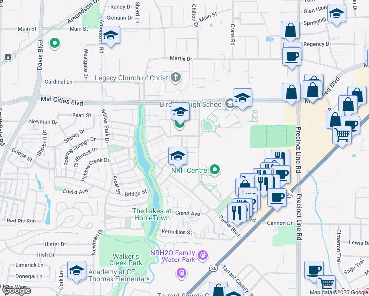 map of restaurants, bars, coffee shops, grocery stores, and more near 8862 Ice House Drive in North Richland Hills