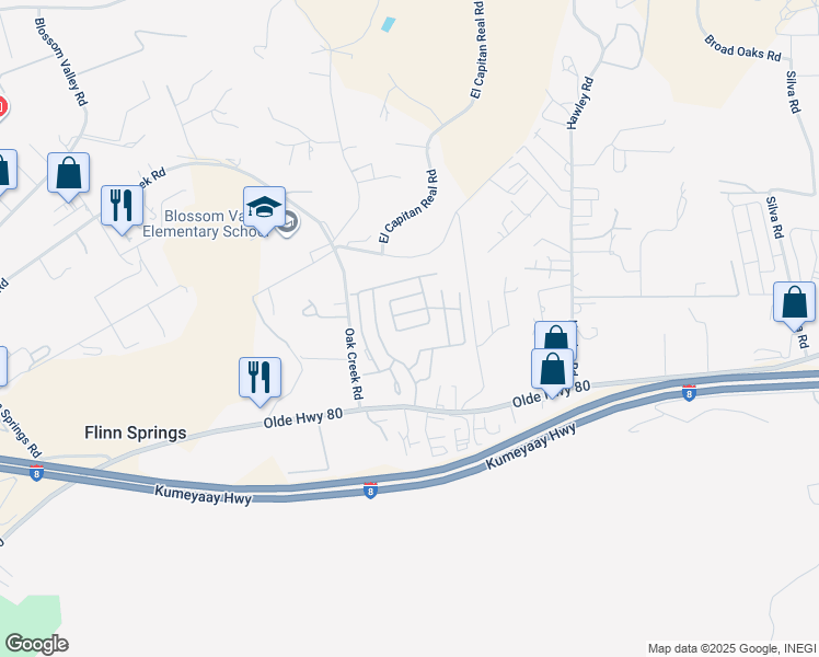 map of restaurants, bars, coffee shops, grocery stores, and more near 15420 Olde Highway 80 in El Cajon