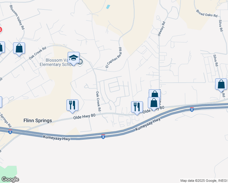 map of restaurants, bars, coffee shops, grocery stores, and more near 15420 Olde Highway 80 in El Cajon