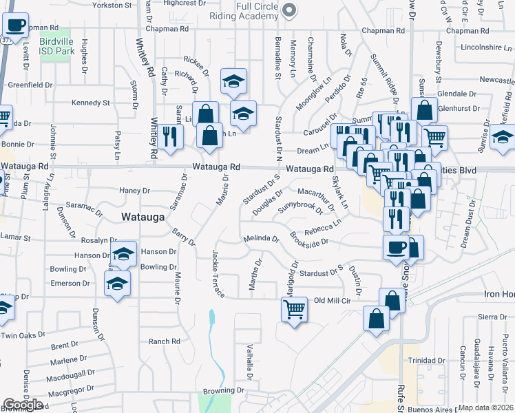 map of restaurants, bars, coffee shops, grocery stores, and more near 6217 Douglas Drive in Watauga
