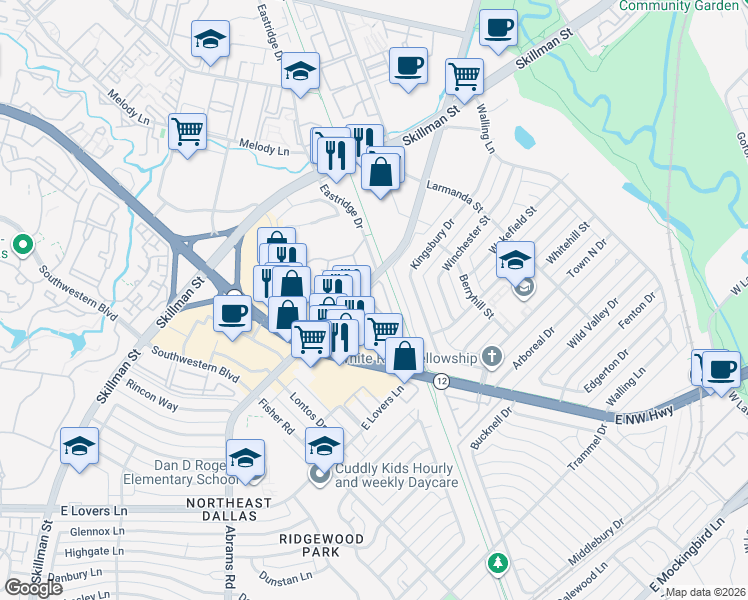 map of restaurants, bars, coffee shops, grocery stores, and more near in Dallas