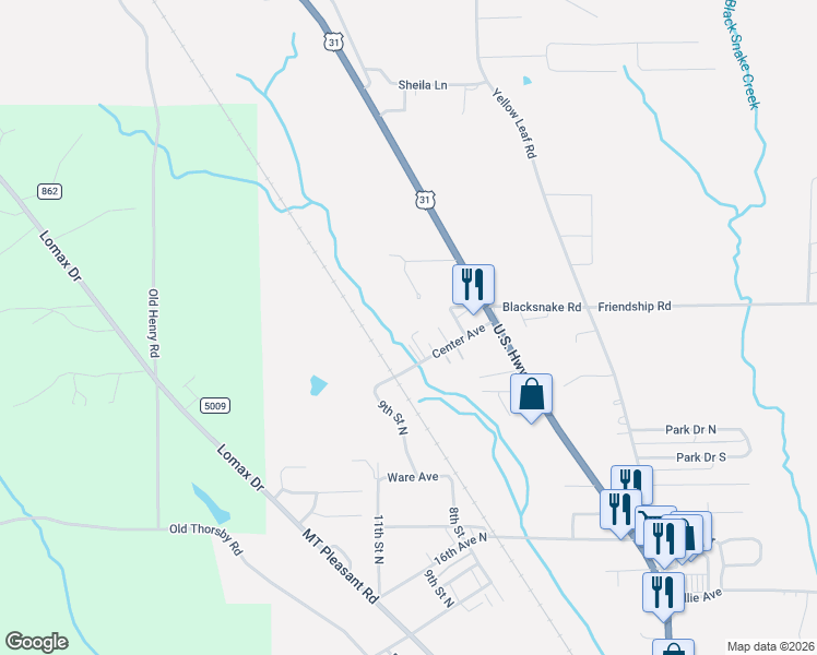 map of restaurants, bars, coffee shops, grocery stores, and more near 812 Center Avenue in Clanton