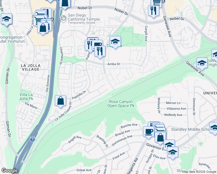 map of restaurants, bars, coffee shops, grocery stores, and more near 4297 Caminito Terviso in San Diego