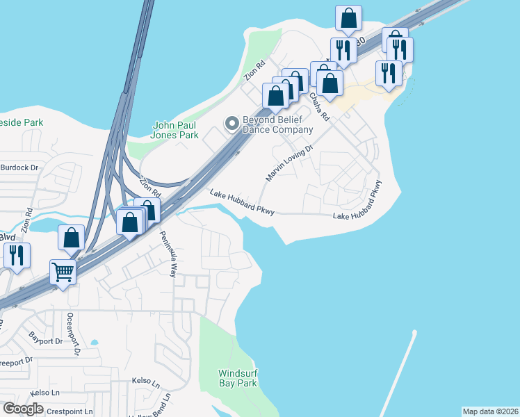 map of restaurants, bars, coffee shops, grocery stores, and more near 5702 Lake Hubbard Parkway in Garland
