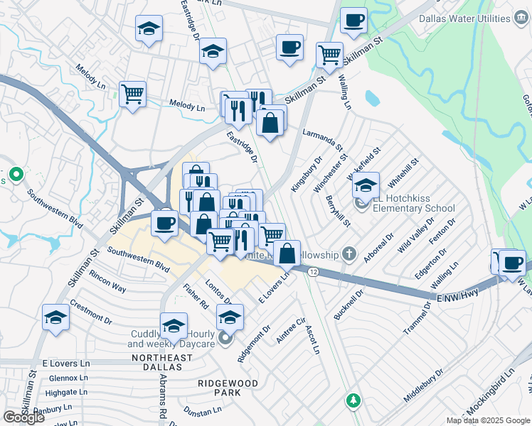 map of restaurants, bars, coffee shops, grocery stores, and more near in Dallas