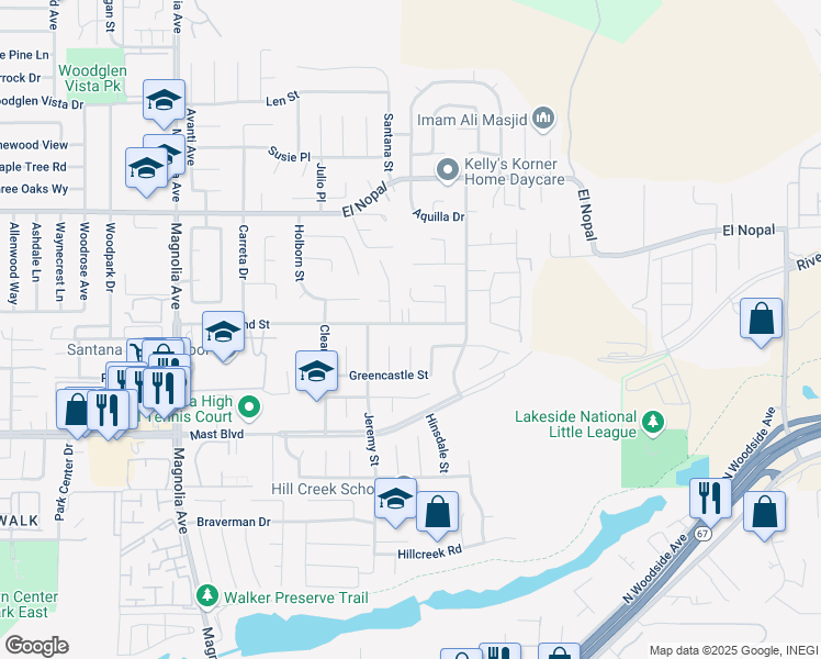 map of restaurants, bars, coffee shops, grocery stores, and more near 10915 2nd Street in Santee