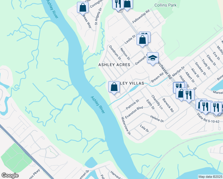 map of restaurants, bars, coffee shops, grocery stores, and more near 4436 North Shirley Drive in North Charleston