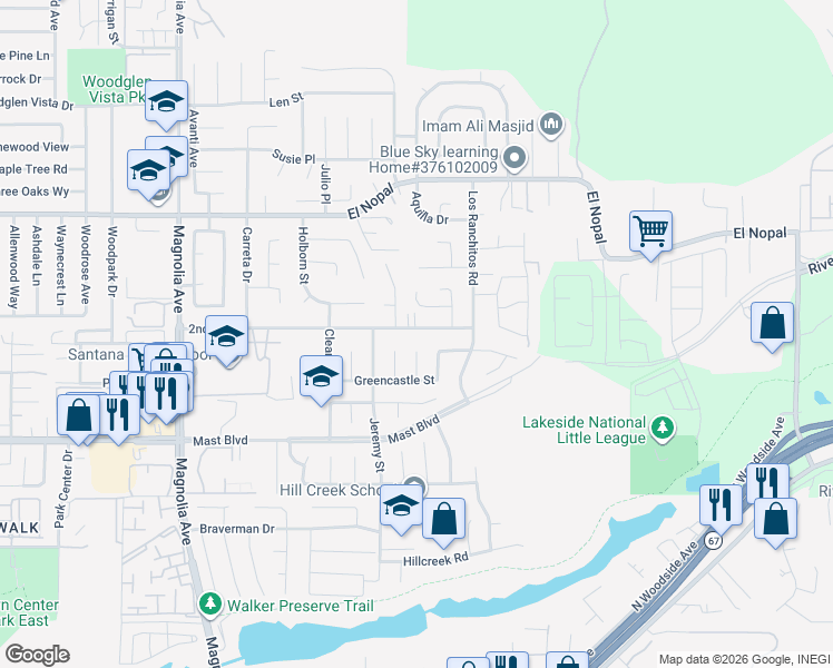 map of restaurants, bars, coffee shops, grocery stores, and more near 10915 2nd Street in Santee