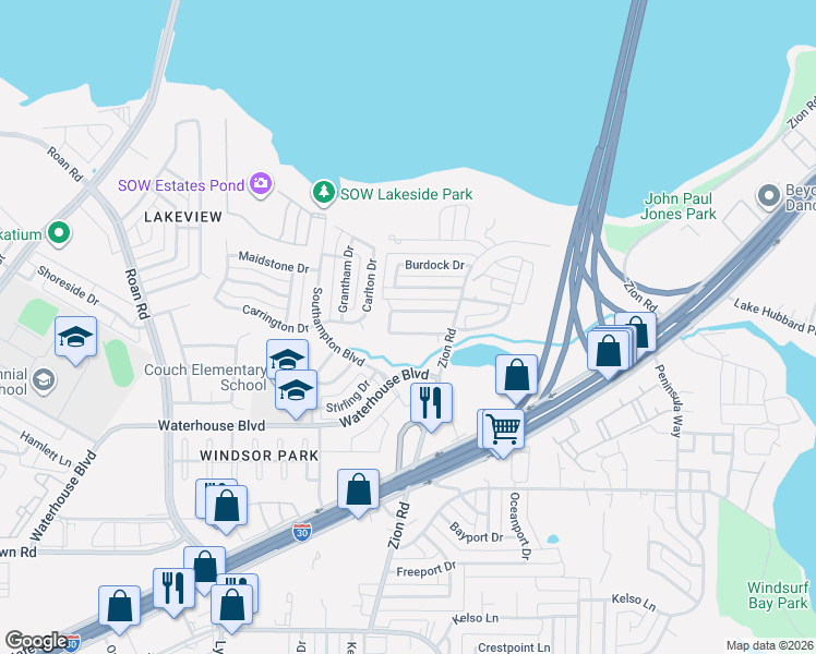 map of restaurants, bars, coffee shops, grocery stores, and more near 4602 Lemon Tree Lane in Garland