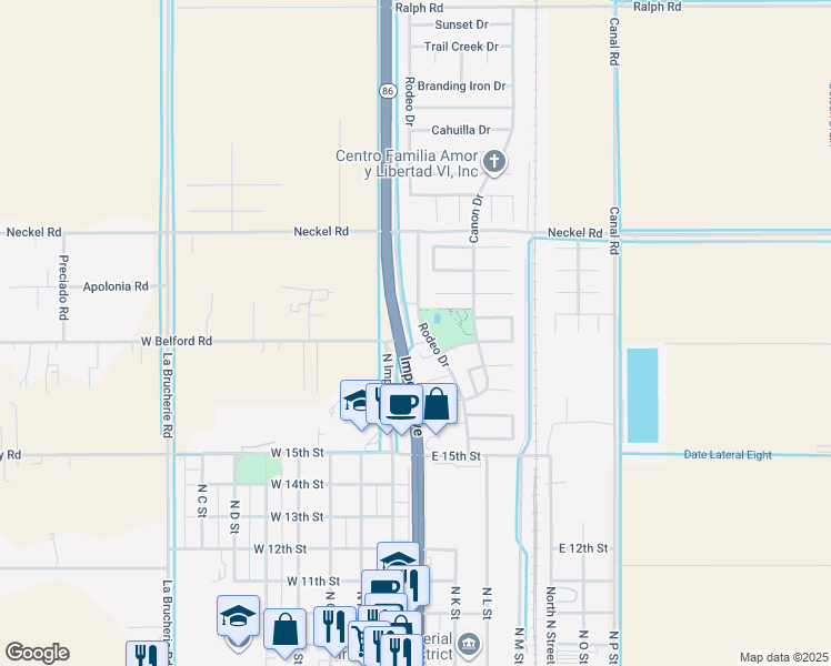map of restaurants, bars, coffee shops, grocery stores, and more near 1000 Rodeo Drive in Imperial