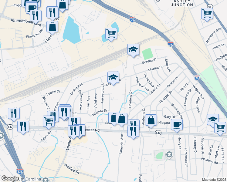 map of restaurants, bars, coffee shops, grocery stores, and more near 2685 Leeds Avenue in North Charleston