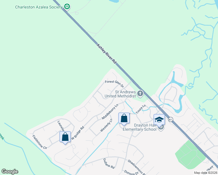 map of restaurants, bars, coffee shops, grocery stores, and more near 3339 Forest Glen Drive in Charleston