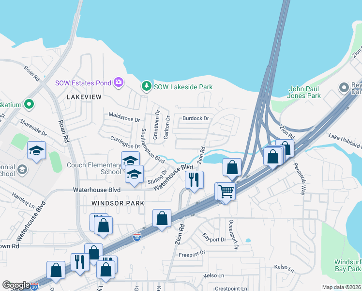 map of restaurants, bars, coffee shops, grocery stores, and more near 4602 Lemon Tree Lane in Garland