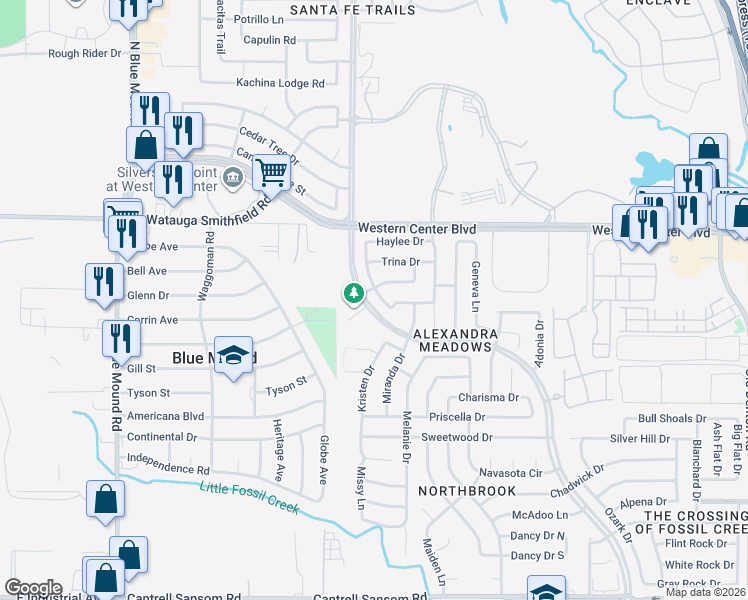map of restaurants, bars, coffee shops, grocery stores, and more near 6476 Payton Drive in Fort Worth
