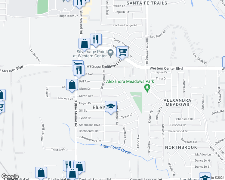 map of restaurants, bars, coffee shops, grocery stores, and more near 1728 Glenn Drive in Blue Mound