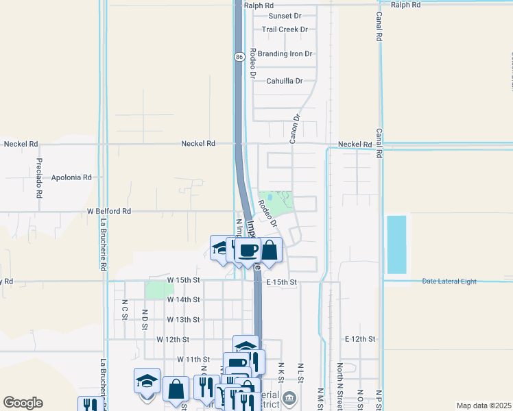 map of restaurants, bars, coffee shops, grocery stores, and more near 1000 Rodeo Drive in Imperial