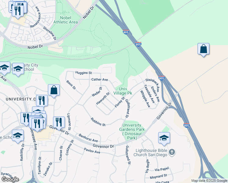 map of restaurants, bars, coffee shops, grocery stores, and more near 4755 Cather Avenue in San Diego