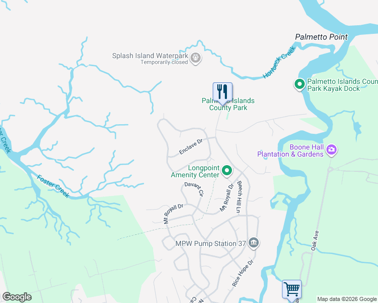 map of restaurants, bars, coffee shops, grocery stores, and more near 1930 Enclave Drive in Mount Pleasant