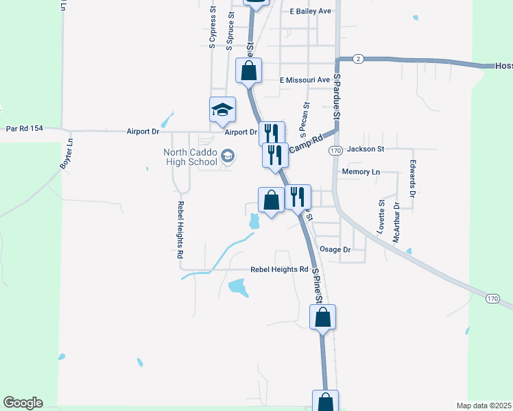 map of restaurants, bars, coffee shops, grocery stores, and more near 130 Williamson Way in Vivian