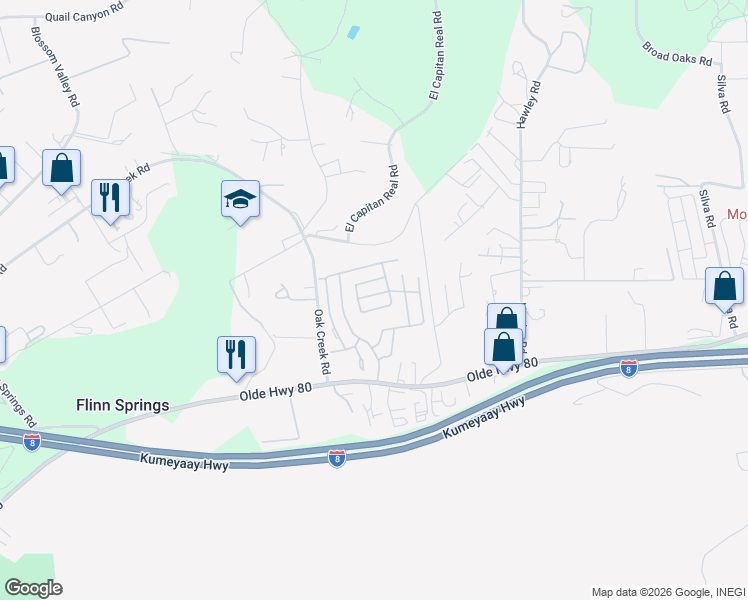 map of restaurants, bars, coffee shops, grocery stores, and more near 15420 Olde Highway 80 in El Cajon