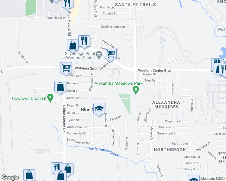 map of restaurants, bars, coffee shops, grocery stores, and more near 413 Globe Avenue in Blue Mound