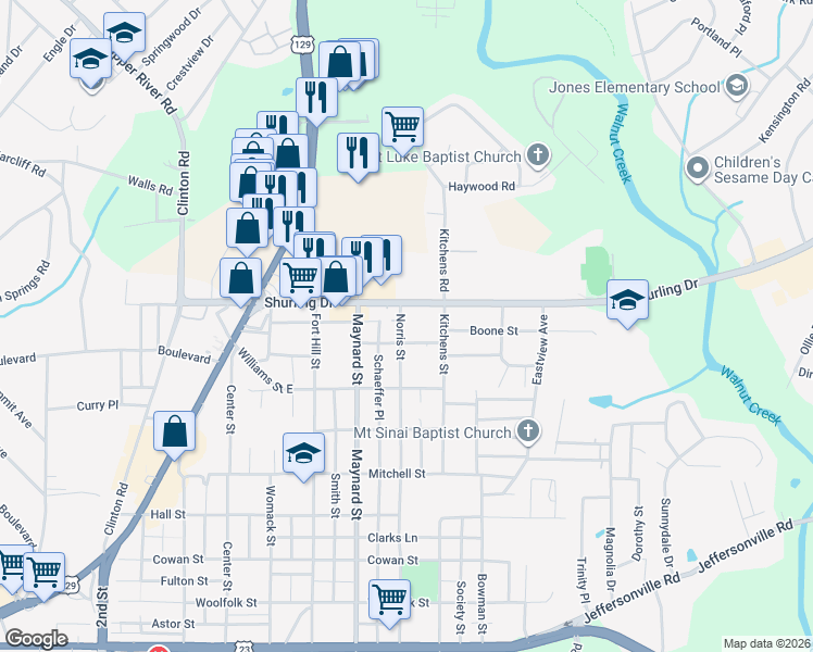map of restaurants, bars, coffee shops, grocery stores, and more near 1426 Coleman Avenue in Macon