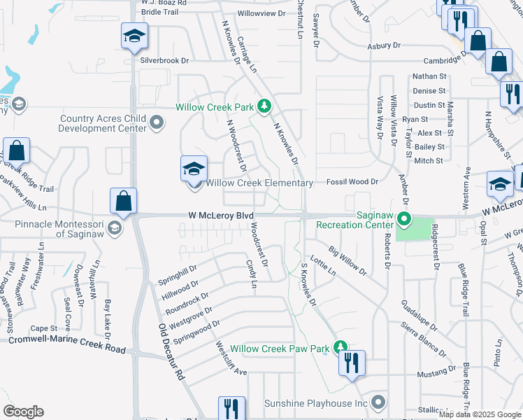 map of restaurants, bars, coffee shops, grocery stores, and more near 905 Kingsley Drive in Saginaw