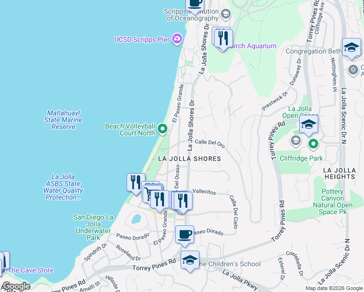 map of restaurants, bars, coffee shops, grocery stores, and more near in San Diego