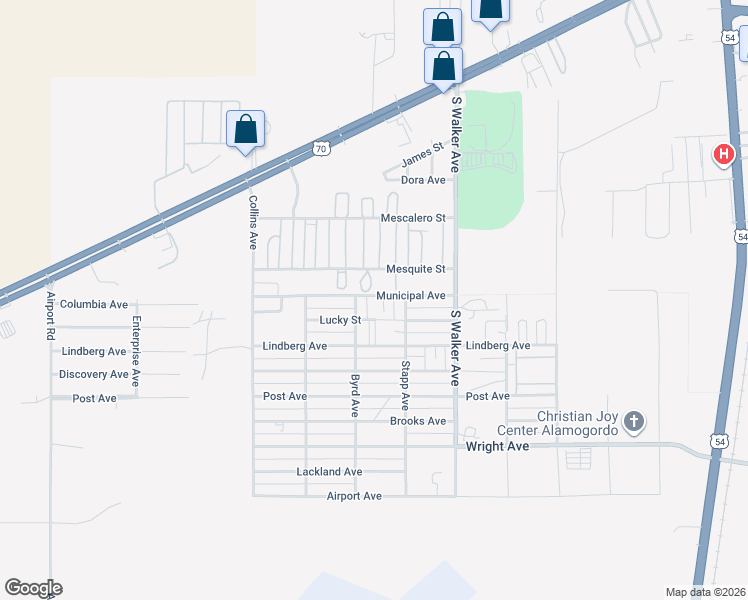 map of restaurants, bars, coffee shops, grocery stores, and more near 2400 Les Court in Alamogordo