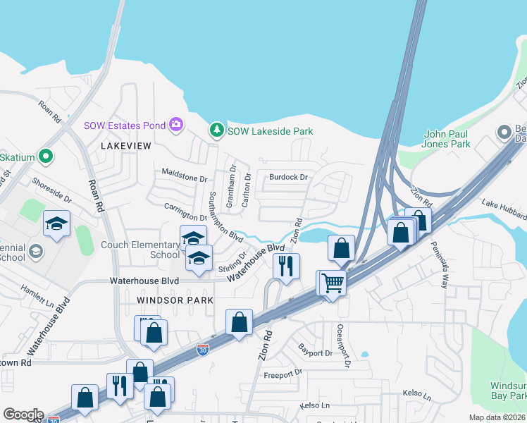 map of restaurants, bars, coffee shops, grocery stores, and more near 4602 Lemon Tree Lane in Garland
