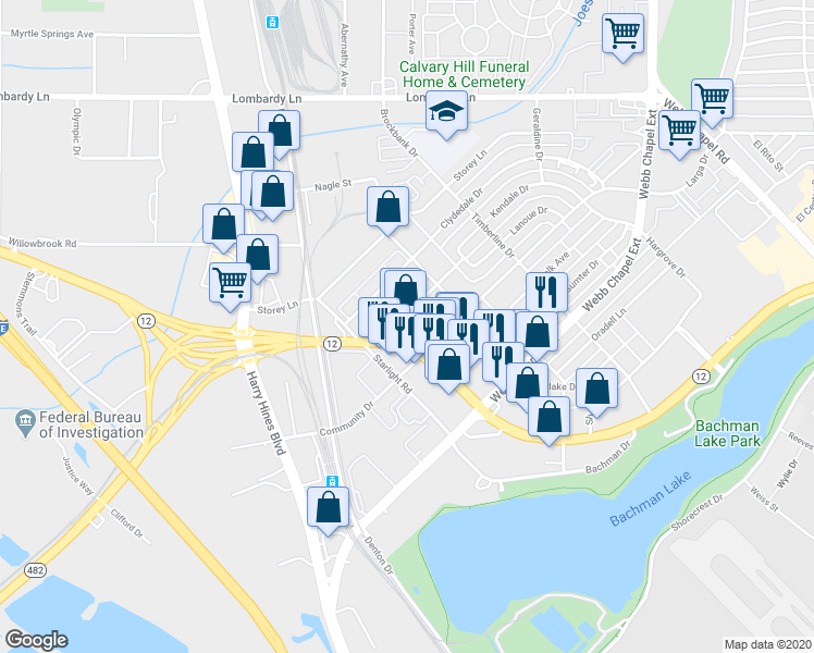 map of restaurants, bars, coffee shops, grocery stores, and more near 2731 West Northwest Highway in Dallas