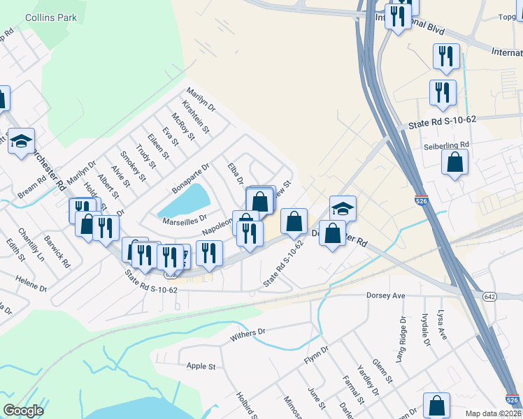 map of restaurants, bars, coffee shops, grocery stores, and more near 5087 Westview Street in North Charleston