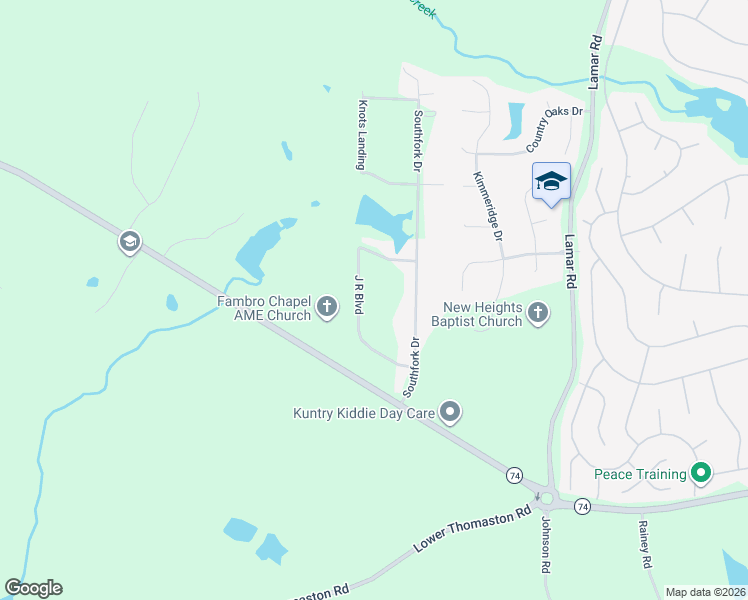 map of restaurants, bars, coffee shops, grocery stores, and more near 215 J R Boulevard in Macon