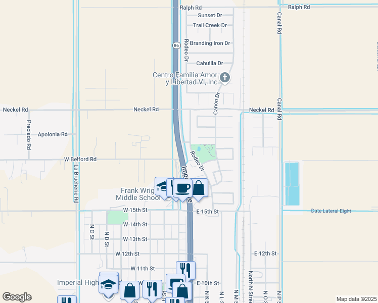 map of restaurants, bars, coffee shops, grocery stores, and more near 1000 Rodeo Drive in Imperial