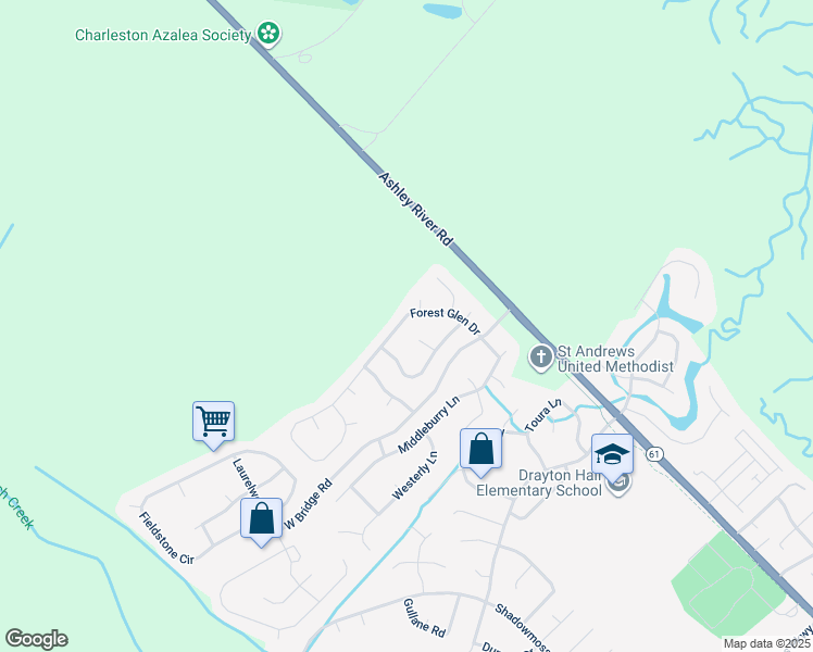 map of restaurants, bars, coffee shops, grocery stores, and more near 3339 Forest Glen Drive in Charleston